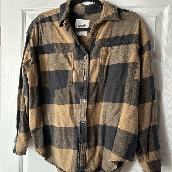 aerie Tops - Aerie Black and Tan Plaid Shirt